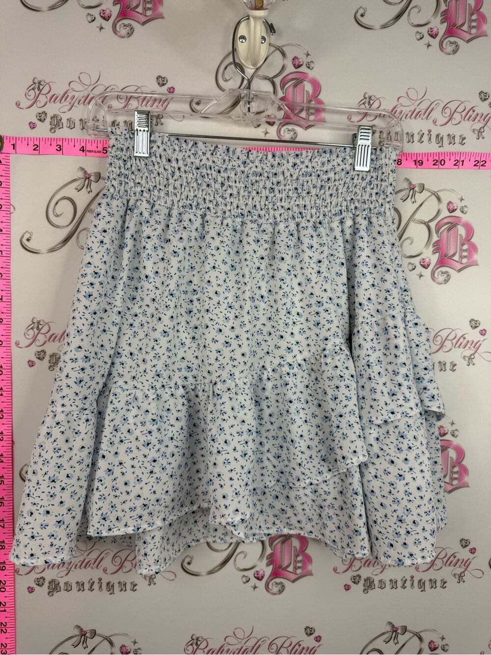 Streetwear Society skirt flowers White Mini Skirt with Blue Floral Print